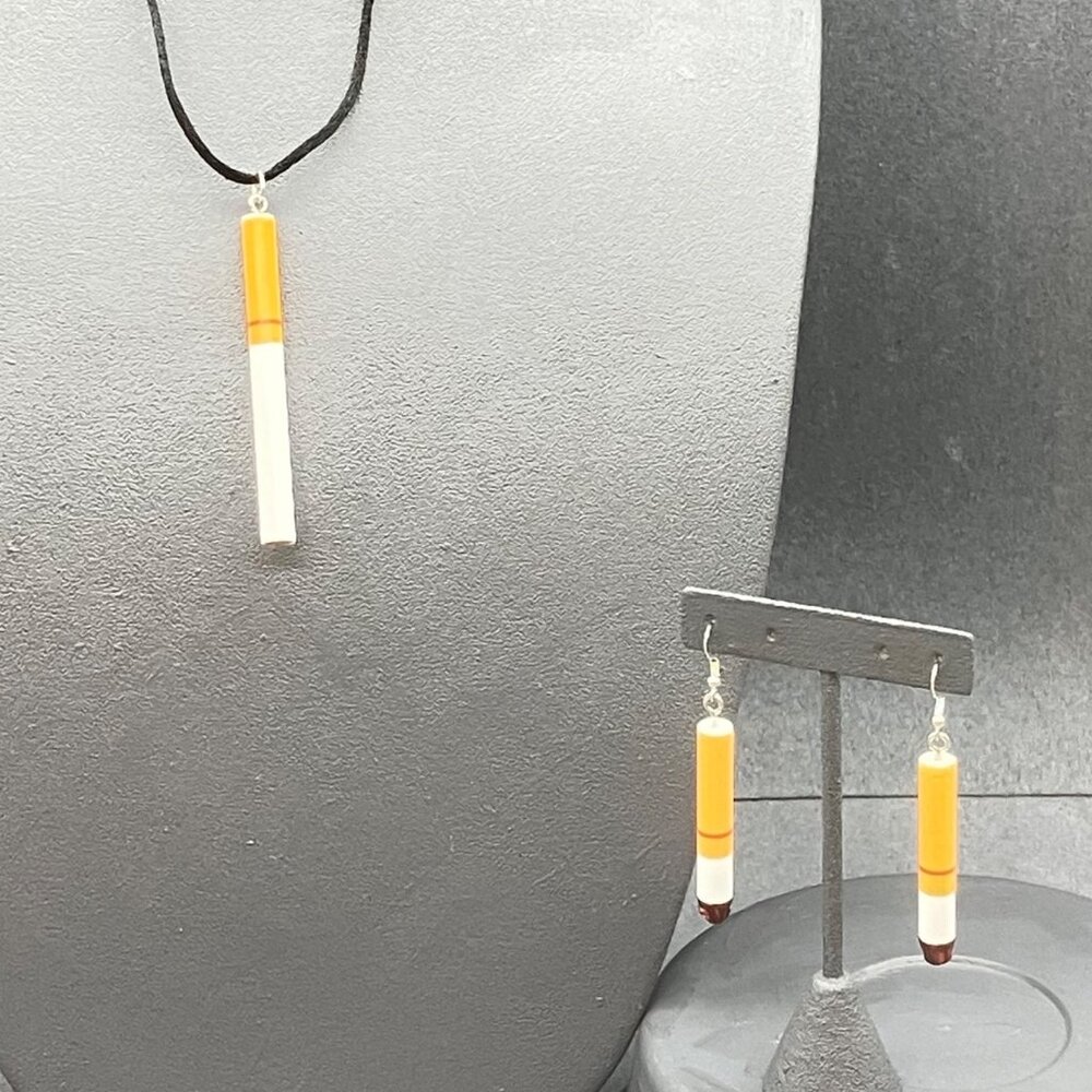 Cigarette Jewelry Necklace Earrings Set Halloween Statement Costume Punk Emo Got